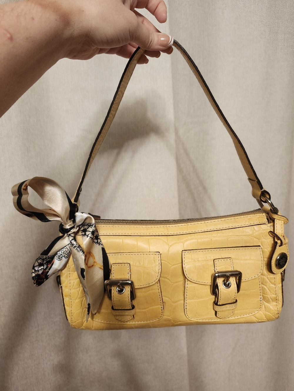 Dooney & Bourke Y2K Yellow Dandelion Leather Croc Embossed Baguette Shoulder Bag